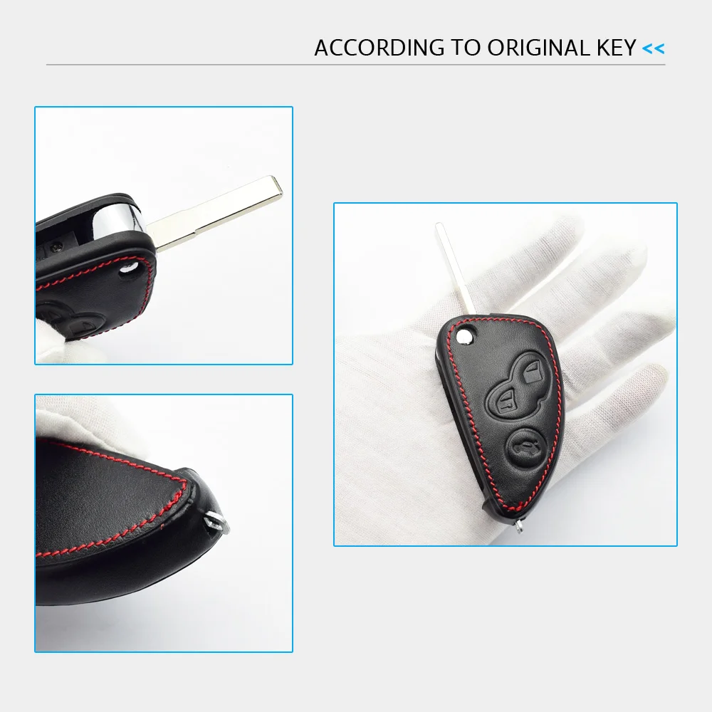 Leather Car Key Case For Alfa Romeo 147 156 166 GT JTD TS 3 Buttons Folding Keychain Holder Remote Fobs Shell Cover Accessories