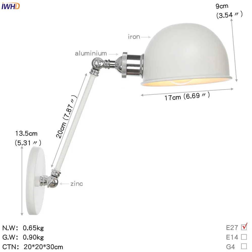 Imagem -02 - Iwhd-luminária de Parede Industrial Retrô com Braço Oscilante Ajustável Luminária de Parede Vintage com Braço Único Iluminação para Casa