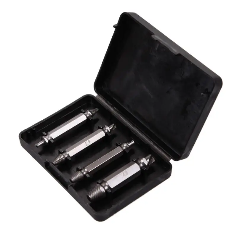 4Pcs/set Double Side Damaged Screw Extractor Step Drill Bit Guide Set Broken Damaged Remover Tool Screw Extractor Metal Drills