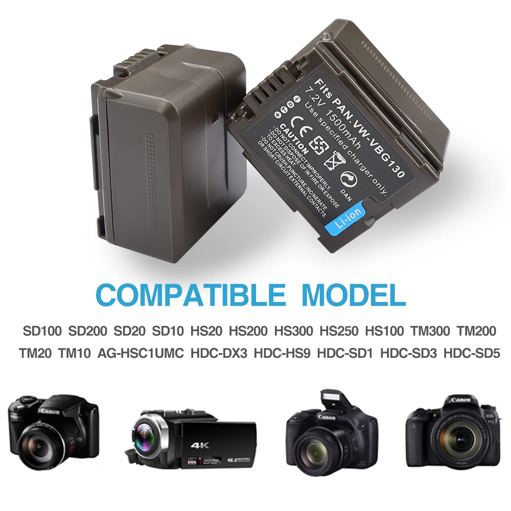 แบตเตอรี่ VW-VBG130สำหรับ VW-VBG070พานาโซนิค VW-VBG260 SDR-H28 SDR-H258 HDC-SD1 HDC-SX5 W28ที่ชาร์จแบตเตอรี่1500mAh
