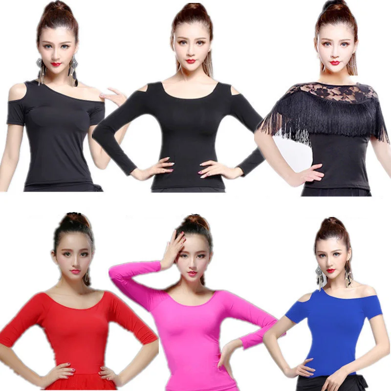 Top latino donna danza latina Basic Top Girl Dancewear Sexy latino Ballroom Samba Tango Flamengo Dancing Practice t-shirt Costume