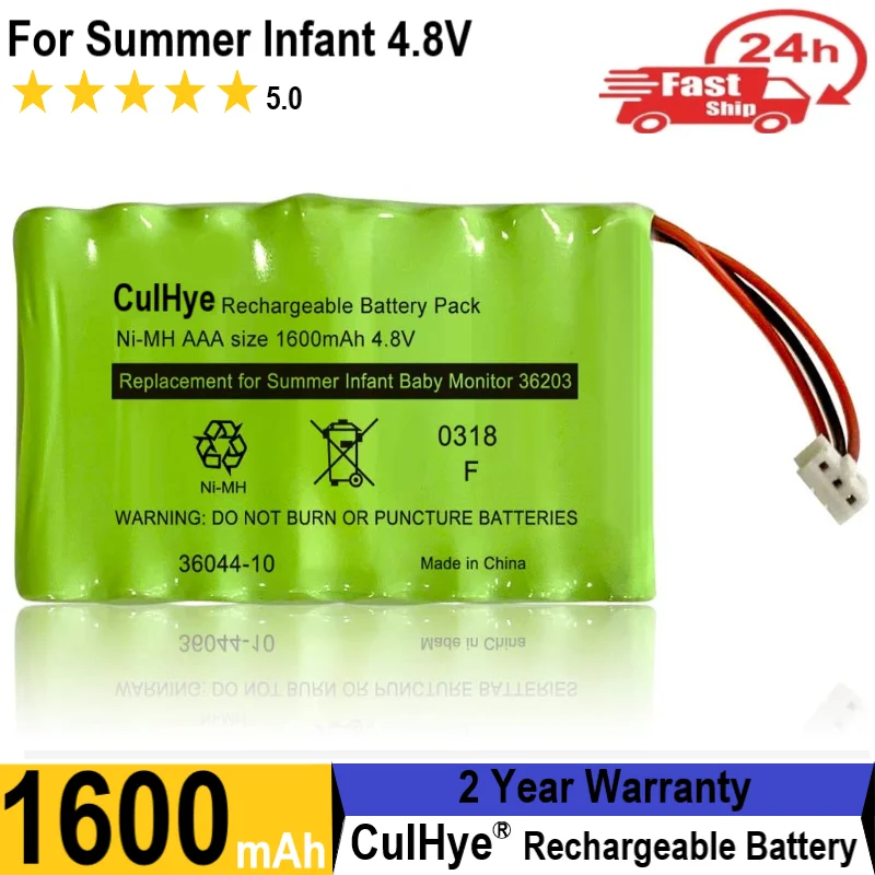 Ni-MH AAA 1600mAh 4.8V Battery 36044-10 for Summer Pure HD 4.5 Inch Monitor 36203 36203-2, Baby Pixel Zoom HD 5.0 Inch 36044