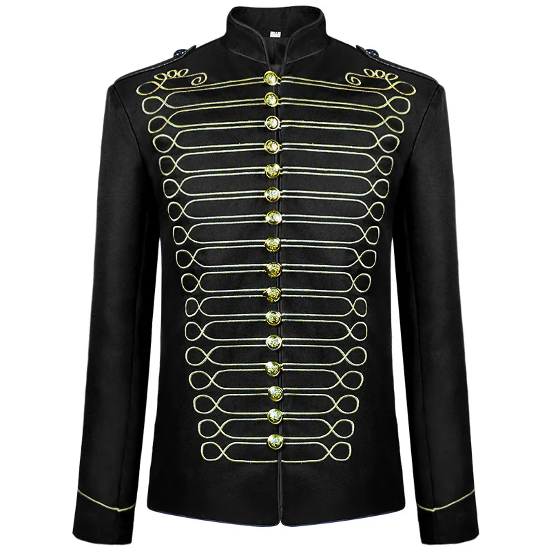 

Mens Stylish Gold Embroidered Jacket Steampunk Hussar Marching Band Military Drummer Parade Jacket Coat Costume Chaquetas Hombre