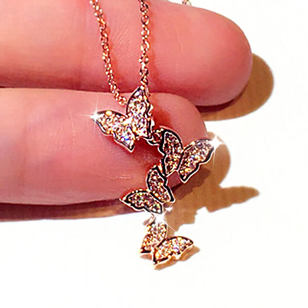 JUWANG Super Flash Rhinestone Butterfly Necklace for Lady Elegant Shine Short Luxury Trendy Temperament Bowknot Fine Jewelry