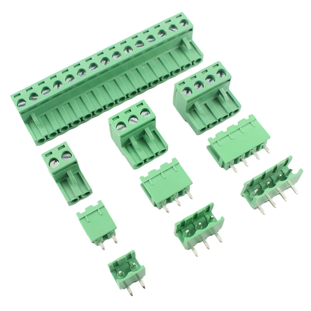 5pcs 5.08mm Pitch PCB Screw Terminal Block Connector Right Angle PlUG-IN Plug Socket 2P 3P 4P 5P 6P 7P 8P 9P 10P 11P 12P 15P