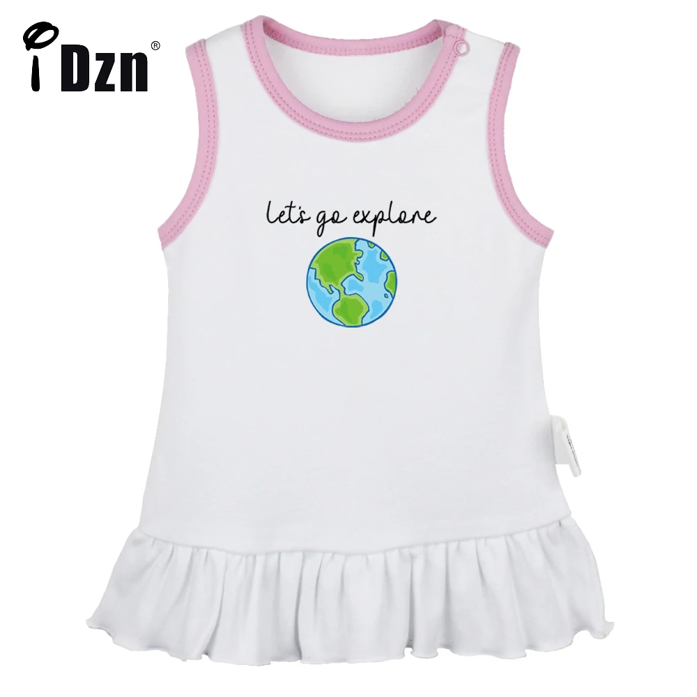 

iDzn NEW Let's Go Explore Earth Cute Baby Girls Sleeveless Dress Newborn Fun Art Printed Pleated Dress Infant Vest Dresses