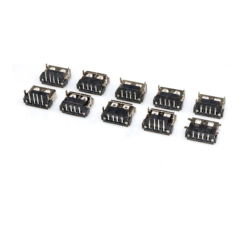 10pcs Black USB 2.0 Type A 4Pin 30V 1.5A Connector USB Female Socket SMT Flat Port Jack Tail Plug Electric Terminals