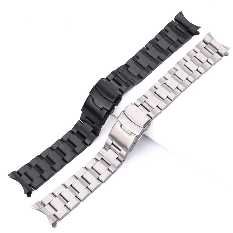 Correa de reloj de acero inoxidable para hombre, pulsera de Metal cepillado de 20mm y 22mm con extremo curvo, accesorios para relojes