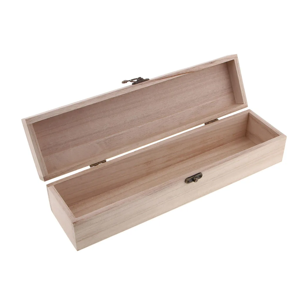 Unfinished Wooden Wine Box, Hinged with Lock, Long Wooden Box