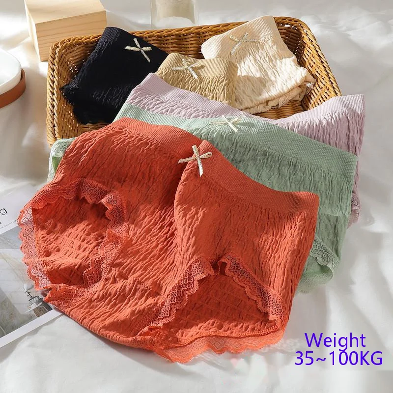 3Pcs Women Underwear Seamless Panties Cotton Breathable Girl Mid-waist Plus Size Sexy Lace Lingerie Female Briefs Solid Color