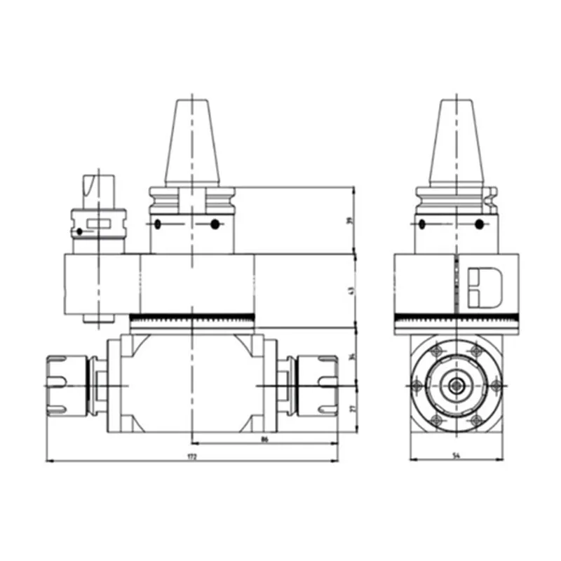 ISO30 BT30-ER16 90 degree double / single head cnc angle head high speed cnc machine ISO30-ER25-2 dual output side milling head