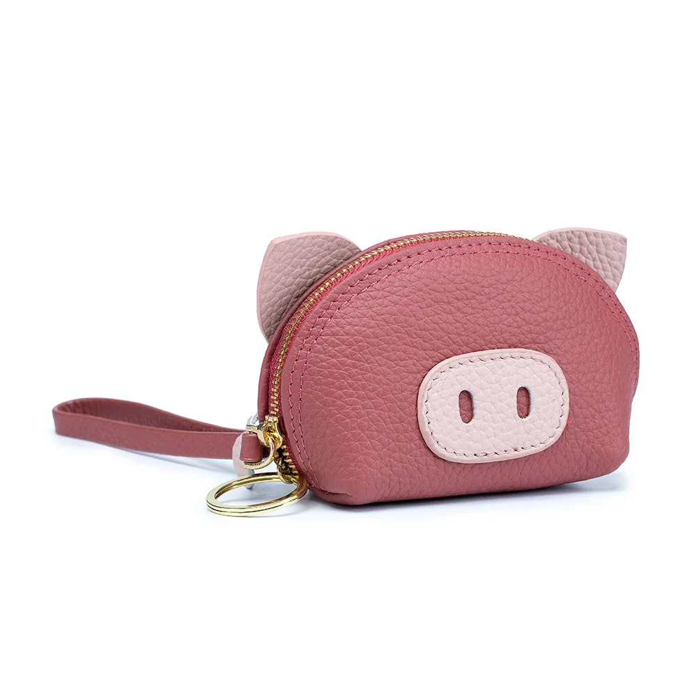 A2700 Real Cow Leather Cute Lovely Pig Design Mini Lady Street Bag Fashion Little Wallet Key Case Animal Purse