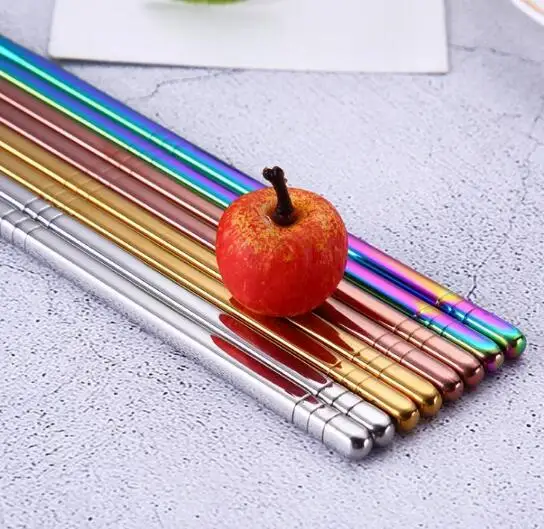 Glossy Stainless steel Gold-plated Chopsticks Rose Gold Rainbow Square Chopsticks Colorful Stainless Steel Chopsticks