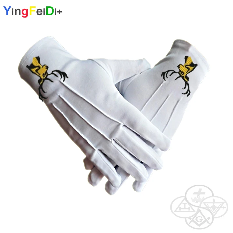 Christmas deer horn decoration wearing Masonic embroidery high-quality polyester gloves- [White