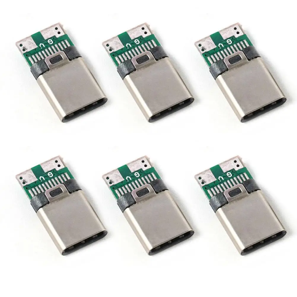 6Pcs 5A 30V USB 3.1 Type C Male DIY Solder Plug Connector Socket Attached PC Board