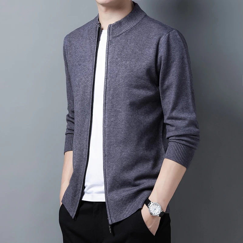 

Man Zipper Cardigan Autumn Solid Color Sweater Coat Male Long Sleeve Knitwear Wool Knit Jacket