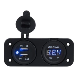 3.1A 5V Dual double USB Car Cigarette Voltmeter Socket For Car Boat RV