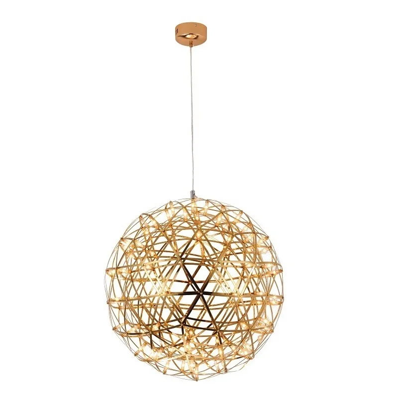 LukLoy Loft Gold Firework Pendant Light Suspended Stainless Steel Large Web Ball Lighting Fixture Kitchen Hall Pendant Lamp