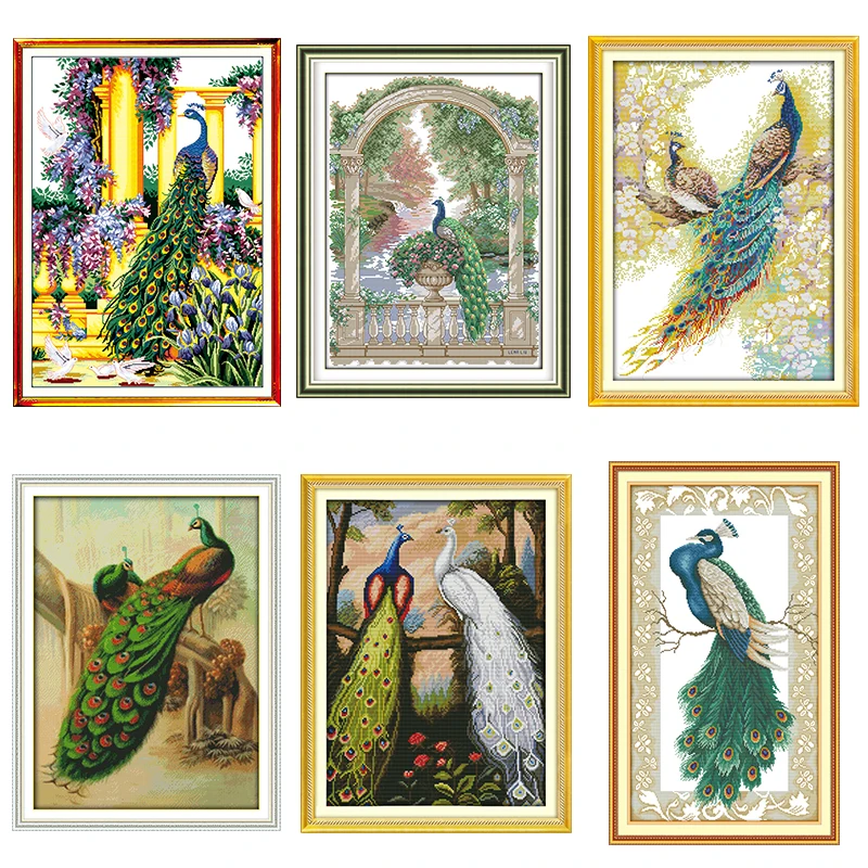 Beautiful Peacock Series Cross Stitch Kit Animal Pattern 14CT White 11CT Printed  Embroidery set  DIY Home Decoration Painting