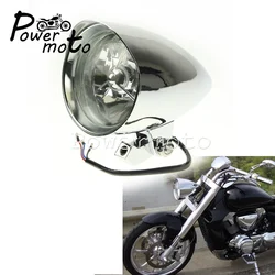 Bullet Headlight H4 HI/LO Beam Running Lamp For Honda Shadow VTX Kawasaki VN Suzuki M109R Chopper Sportster Iron 883 Cafe Racer