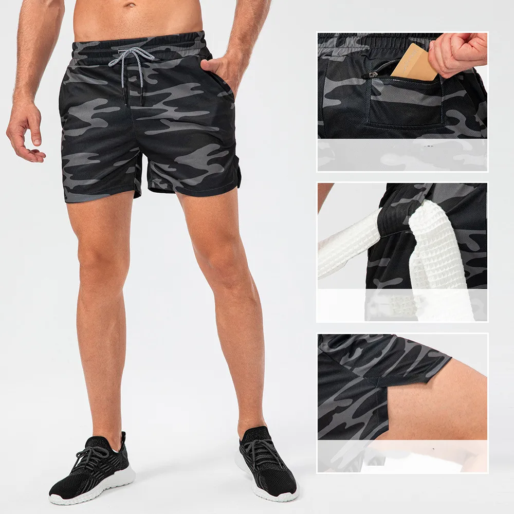 

Men's Camouflage Training Shorts Quick Dry Breathable Sports Shorts Towel Buckle Loose Running Fitness Pants D13004