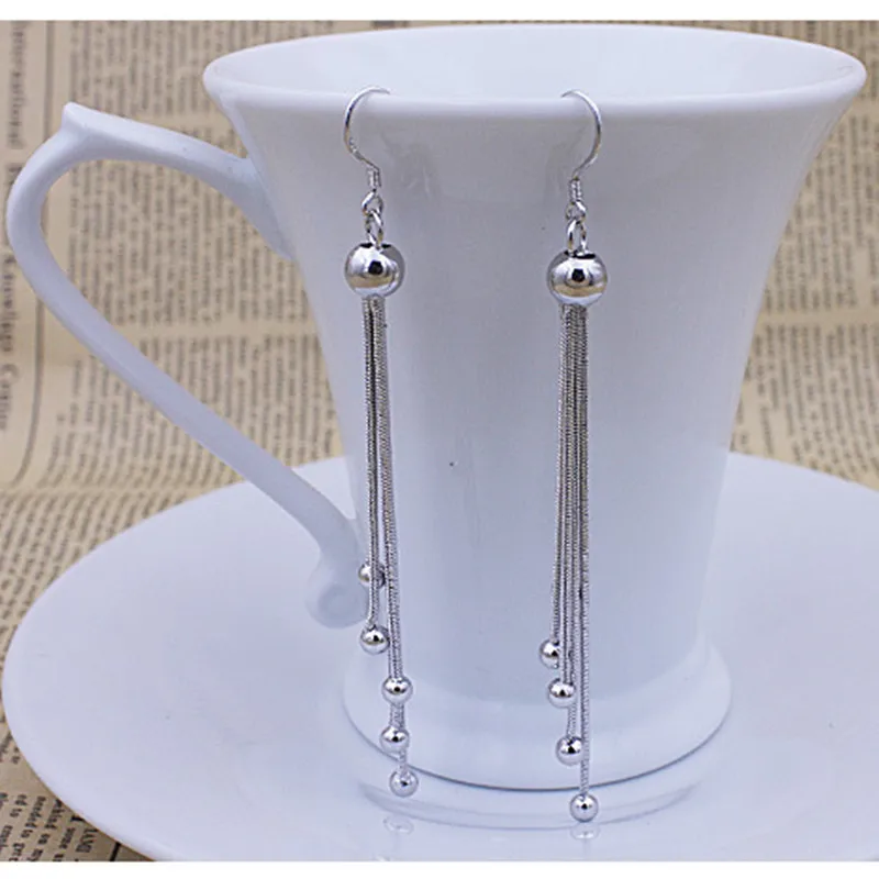 

New Trendy Elegant Simple Long Tassel Earrings Silver Color Statement Drop Earrings For Women Wedding Party Gift