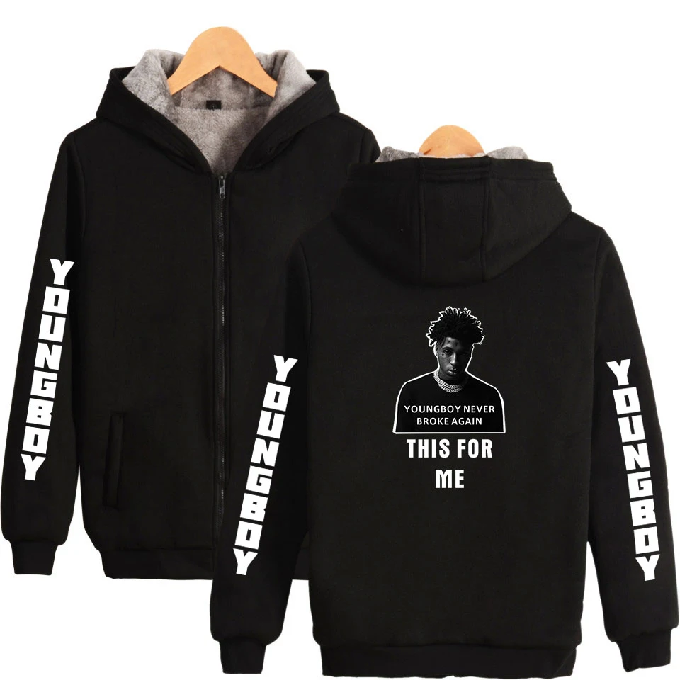 YoungBoy Never Broke Again New Print Casual Zipper Hoodies Jacket Trend 2019 Fashion Long Sleeve Thick coat