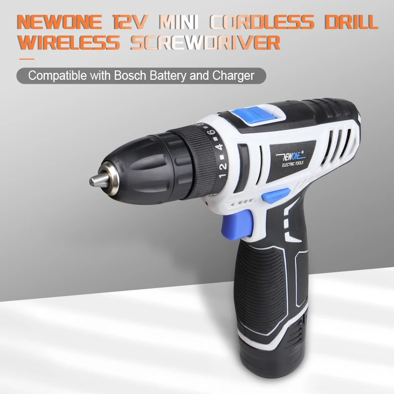 Newone 12V Mini Wireless Power Driver Cordless Drill Screwdriver Home DIY DC Lithium-Ion Battery Compatible with Bocsh battery