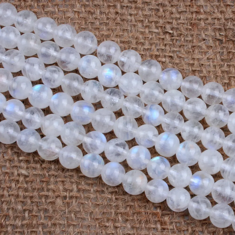 Natural Round A-AA  Blue Moonstone Gemstone Loose Beads 5 6 6.5 7  8mm For Necklace Bracelet DIY Jewelry Making 15inch Strand