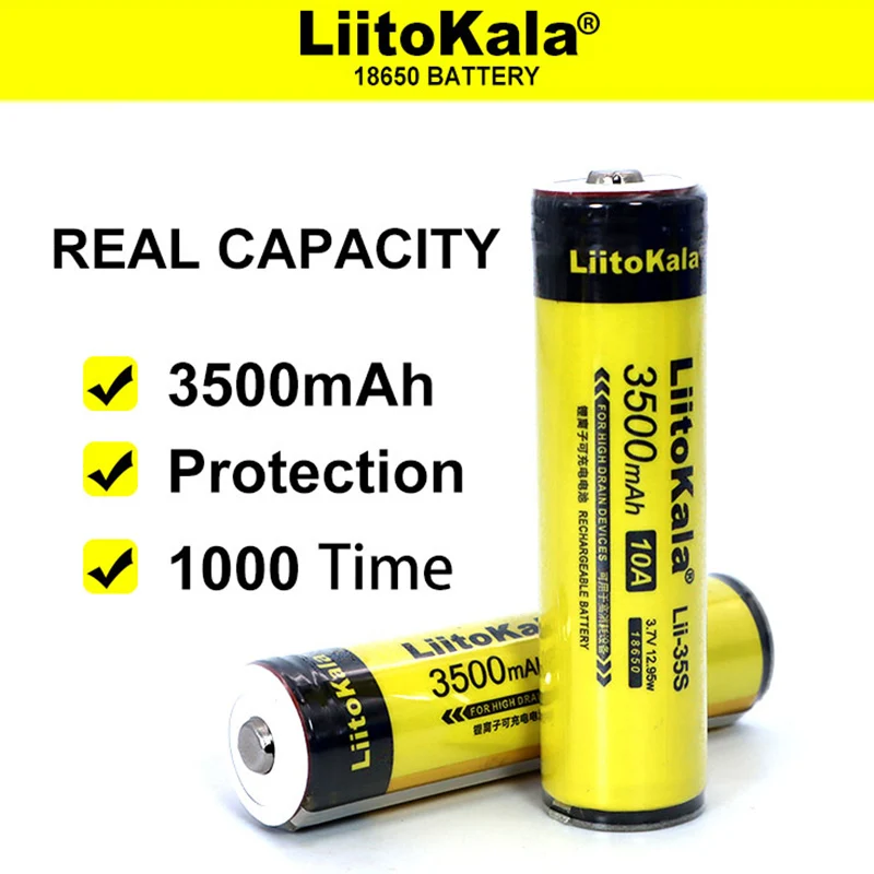 LiitoKala Lii-35S Protected 18650 3400mAh Rechargeable Li-lon battery with 2MOS PCB 3.7V For Flashlight