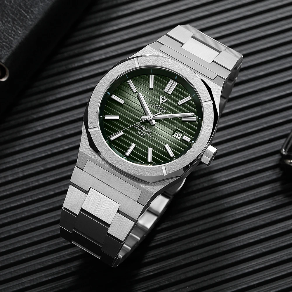 CADISEN 40mm New Design Men Watch Retro Luxury Sapphire MIYOTA 8215 Automatic Mechanical Watches Green10Bar Luminous Wristwatch