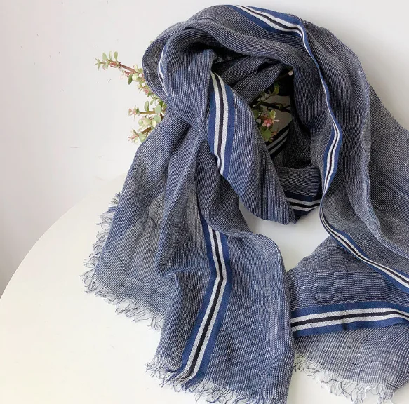 2021 New Arrival Men Style Spring and Autumn Scarf 100% Linen Solider Color long scarves shawl fashion men scarf