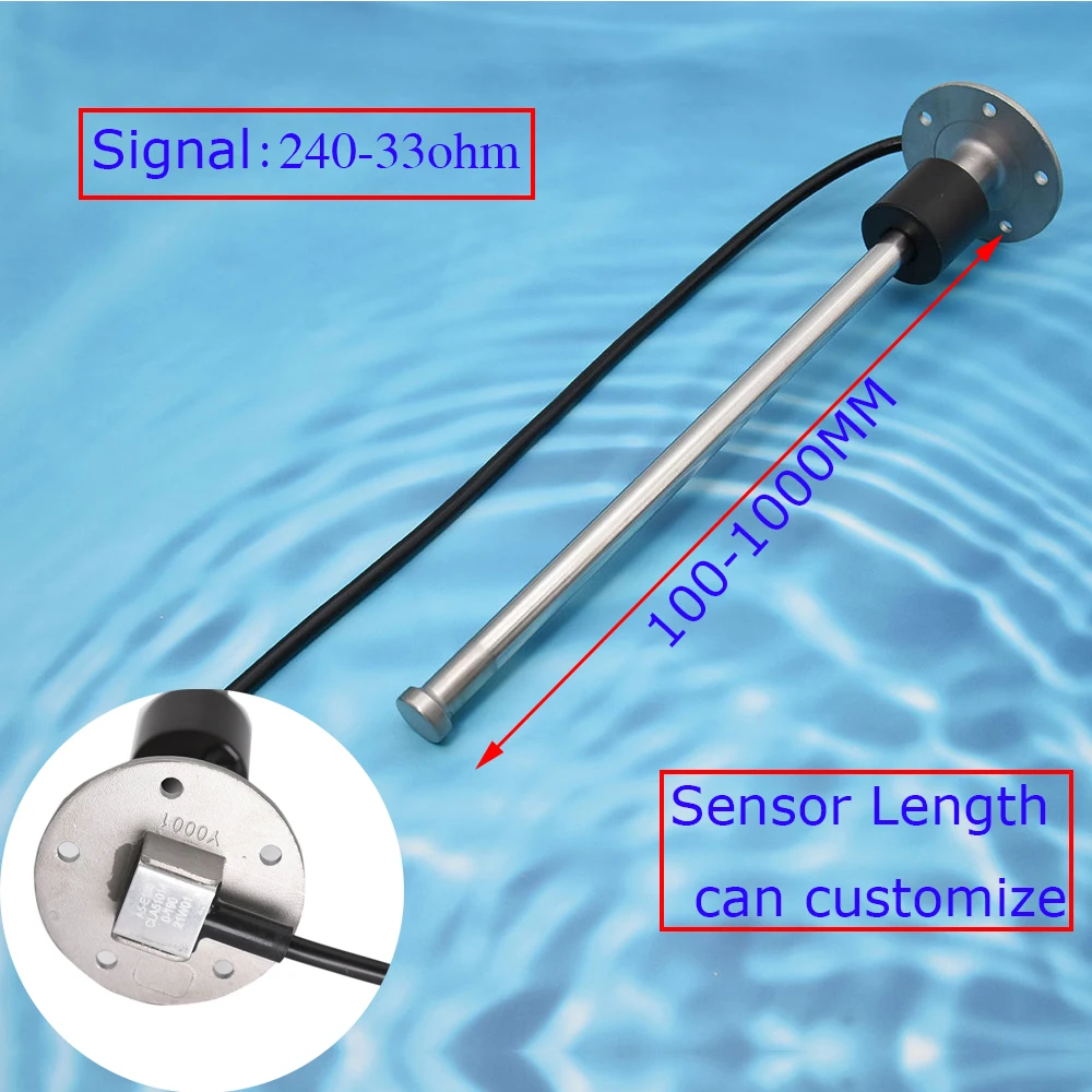 100-1000MM Water Fuel Level Sensor with Screw Stainless Steel 240-33ohm Marine Water Level Sensor Sender Unit 9-32V for Marine