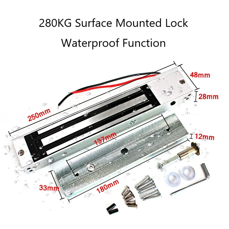 12V 280kg serratura magnetica elettronica impermeabile fuori porta usa 600lbs forza di tenuta per la sicurezza del cancello in vetro di legno 24V su misura