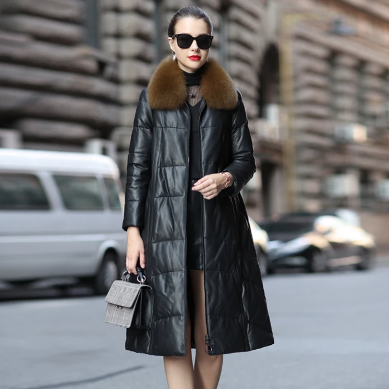 

Women's Coat Winter Genuine Sheepskin Jacket Long Warm Fashion Clothes Real Fox Fur Collar Jackets Chaquetas Para Mujer WPY4679