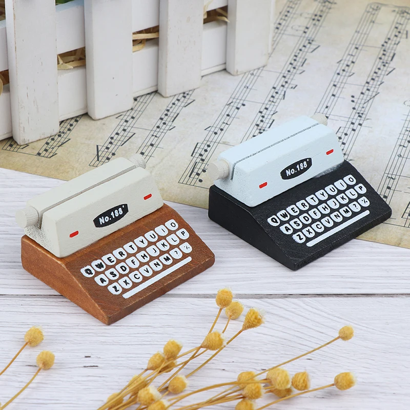 Creative Black Coffee Vintage Wooden Typewriter Photo Card Desk Messege Memo Holder Stand Card Holder