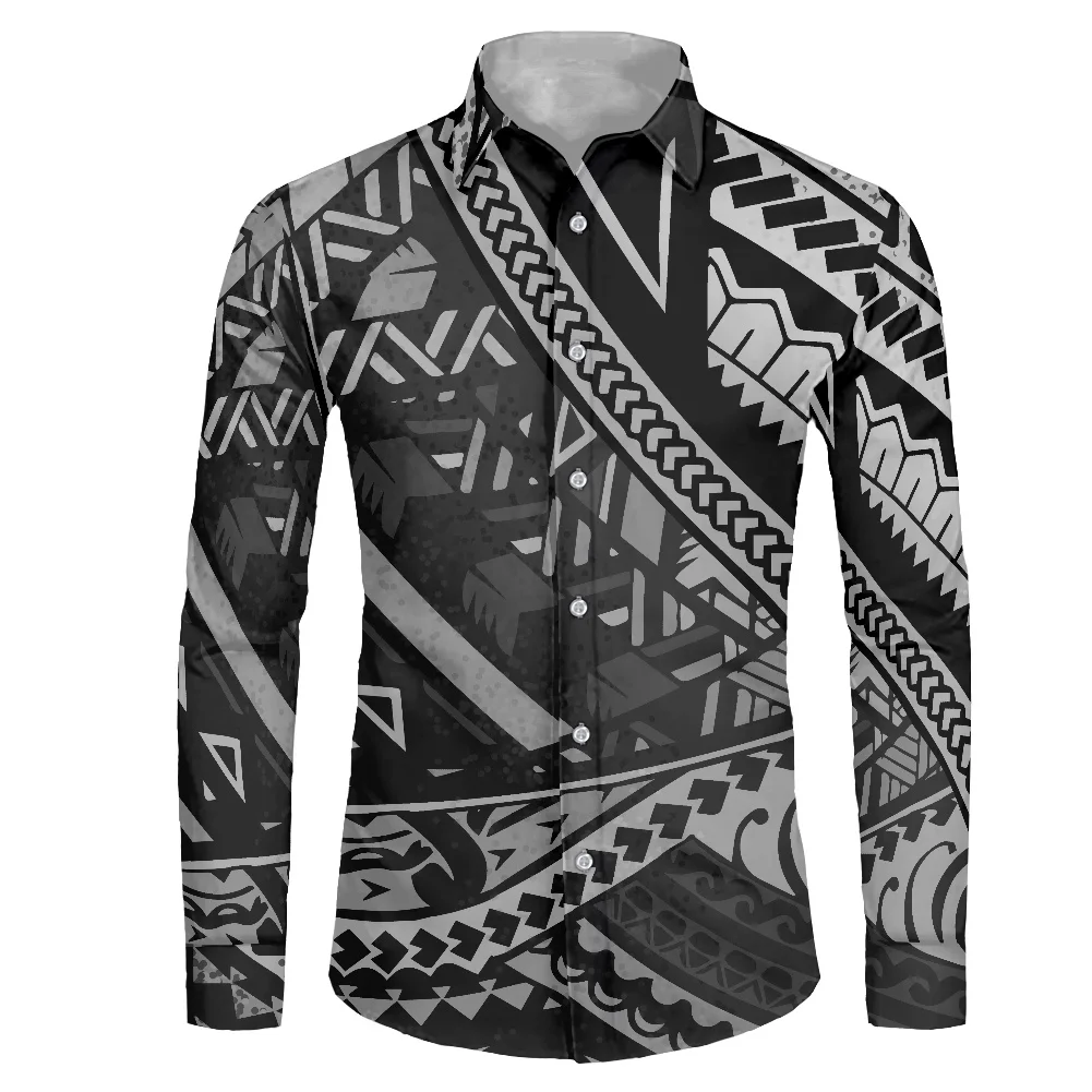 HYCOOL Custom Long Sleeve Mens Shirts Luxury Prom Party Samoan Tribal Tattoos Print Mens Shirt Casual Plus Size Dress Shirts Men