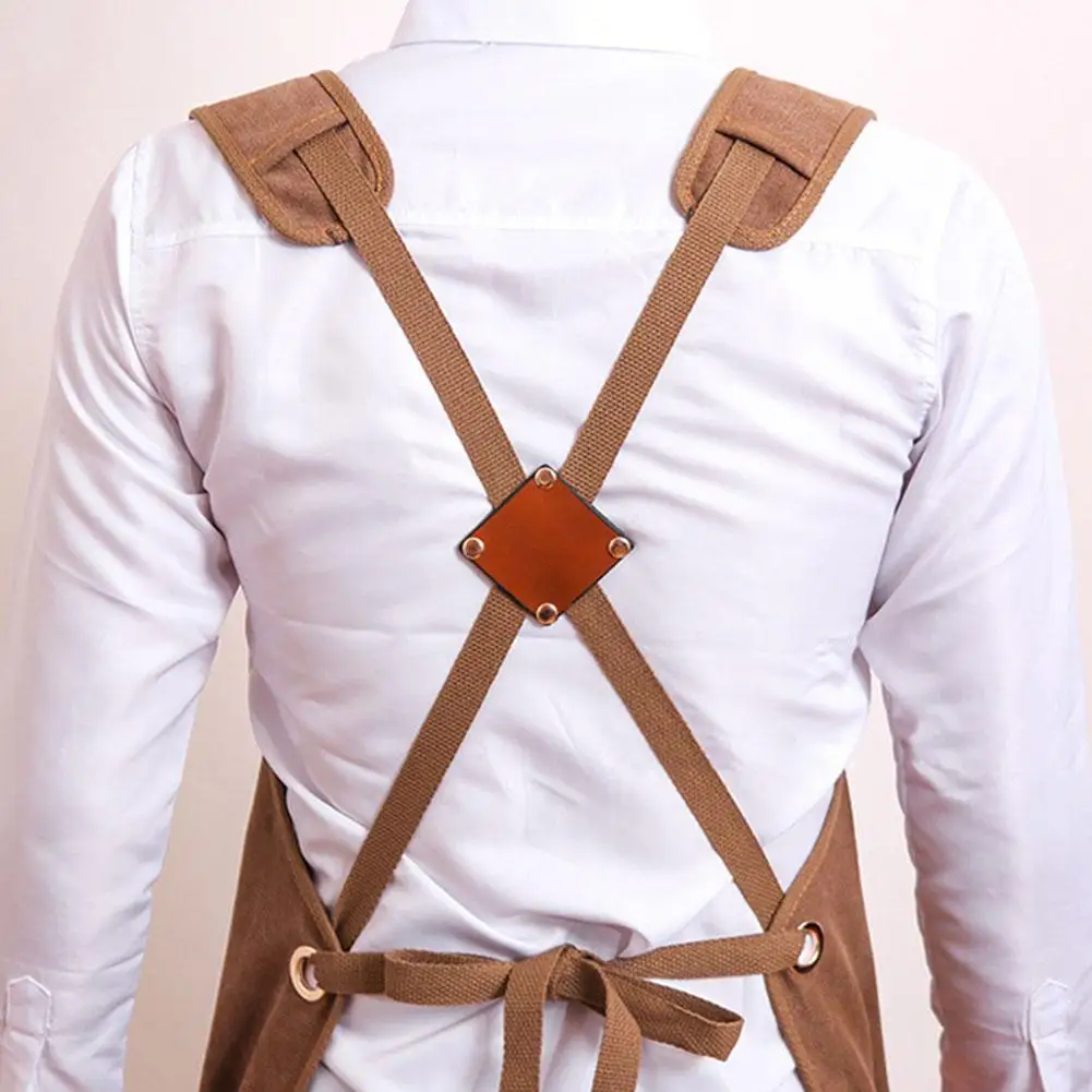 Durable Goods Heavy Duty Unisex Canvas Work Apron with Tool Pockets Cross-Back Straps Adjustable For Woodworking Painting