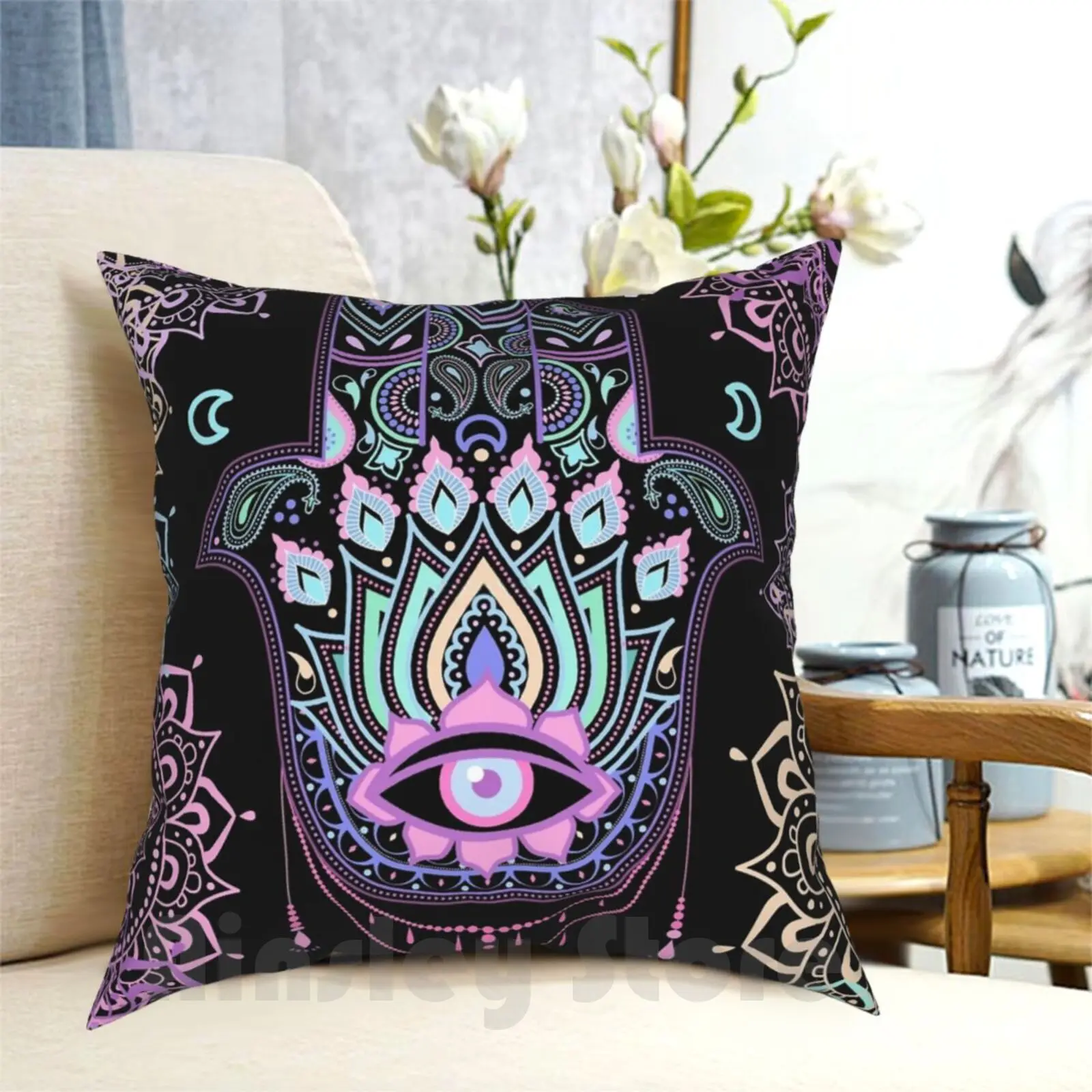 Pastel Hamsa Amulet Pillow Case Printed Home Soft DIY Pillow cover Hamsa Amulet Good Luck Charm Good Luck Charm Dream