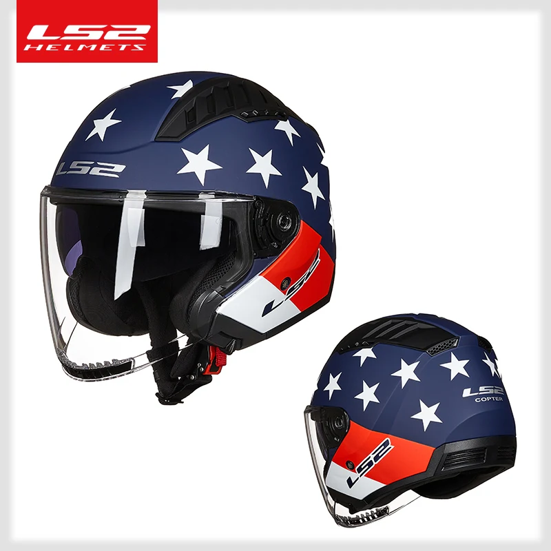 Originele LS2 Copter Retro Moto Rcycle Helm Met Dual Lens Scooter Man Vrouwen Vintage Capacete Ls2 Of600 Open Gezicht Casco moto