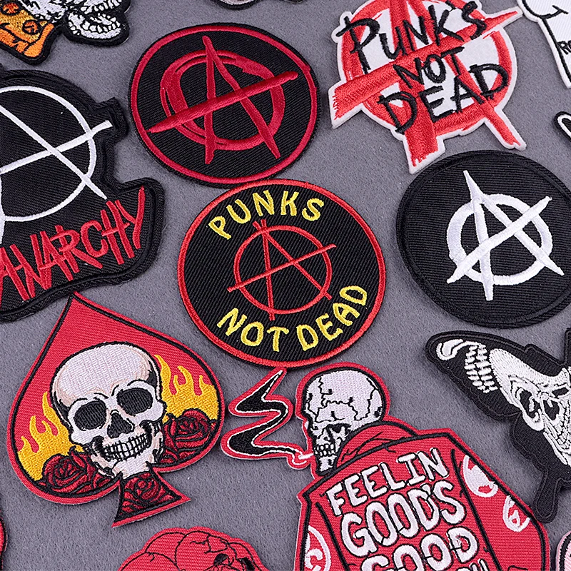 Embroidered Patch Punk Biker Patches For Clothing Thermoadhesive Patches On Clothes jacket DIY Skull Stripes Badges Accessory