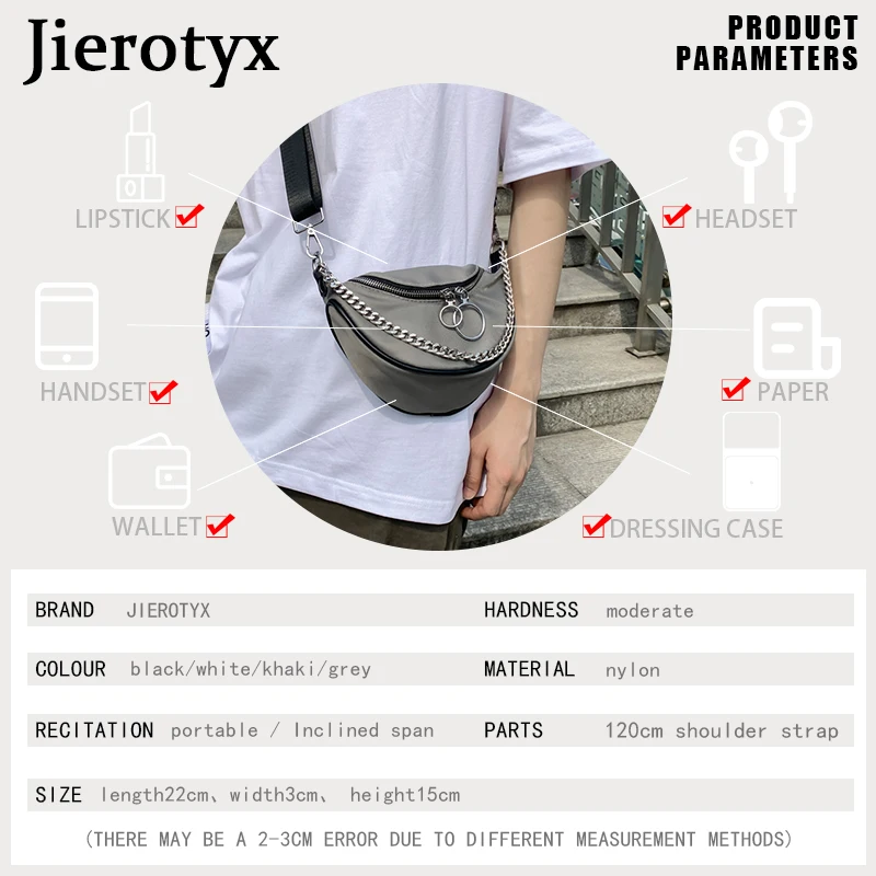 JIEROTYX 2021 Fashion Men And Women Shoulder Bags Zipper Designs With Chains Casual Unisex Handbags Gothic Style Drop Shipping