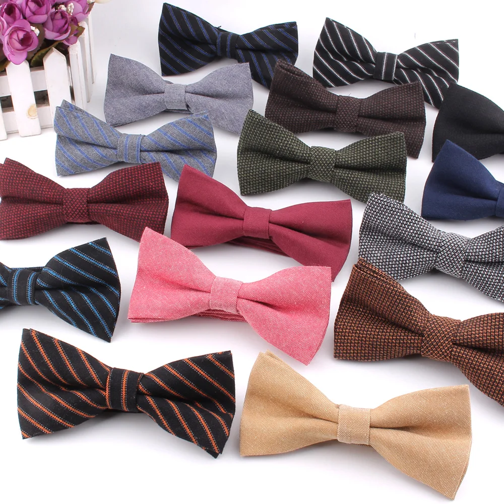 Cotton Bowtie For Groom Fashion Striped Bow tie For Men Women Solid Color Bow knot Adult Bow Ties Cravat Groomsmen Gifts Bowties