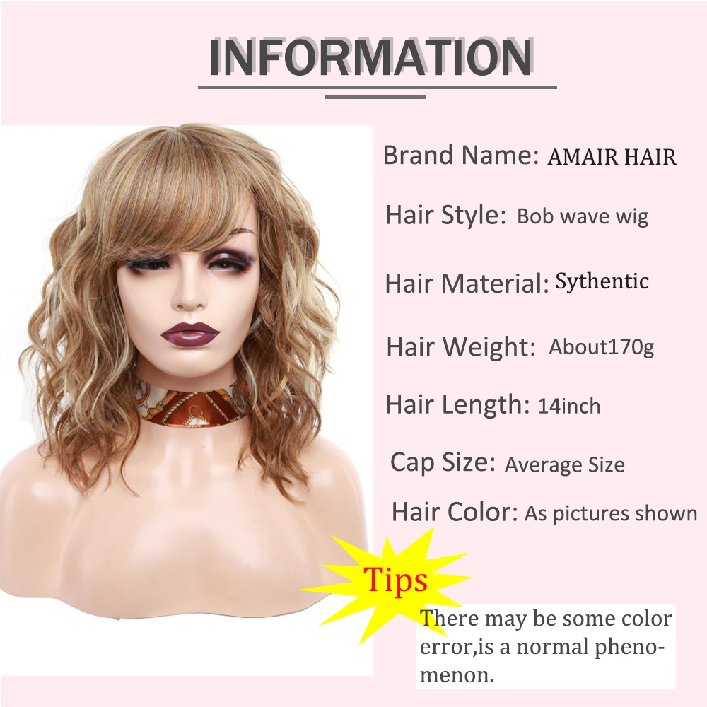 Amir Synthetic Blonde Curly Wigs with Bangs Black Wave Bob Wig for Women Shoulder Length Hair wigs Cosplay