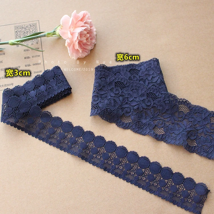 3meter/lot 3cm/6cm Thicken Retro Palace Style Navy Blue Top Grade Elastic Lace Eyelash Classic Recommend X595