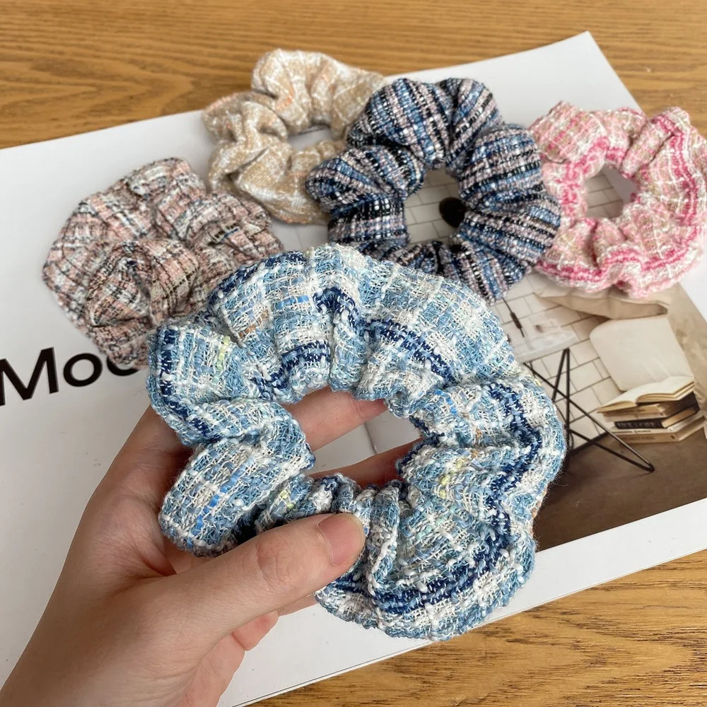 Women Stylish Knitted Hair Scrunchies Fashion Striped Plaid Hair Ring Elastic Head Band Ponytail Holder Girls Hair Scrunchies