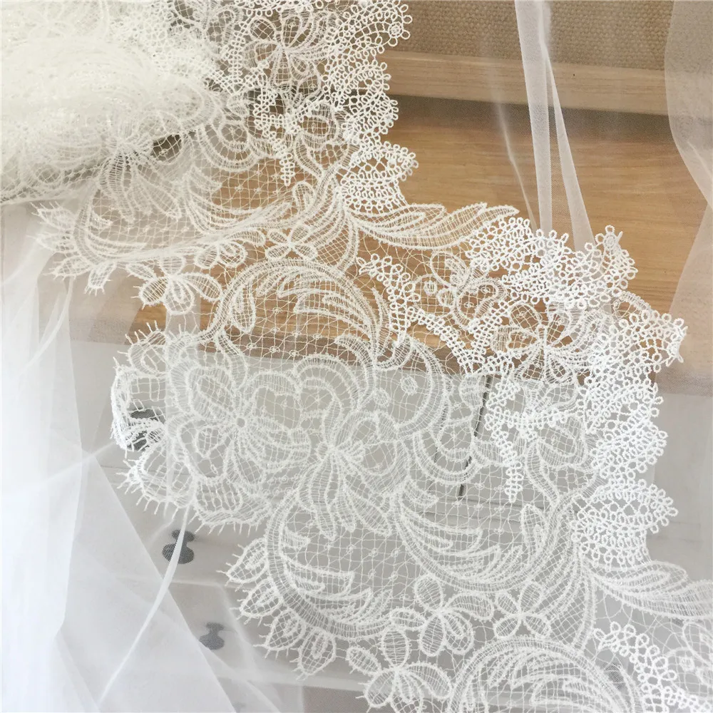 Quality Bridal Gown Lace Trim , Double Eyelash Crochet Wedding Trim in Ivory, Scalloped Trim DIY 27cm Wide