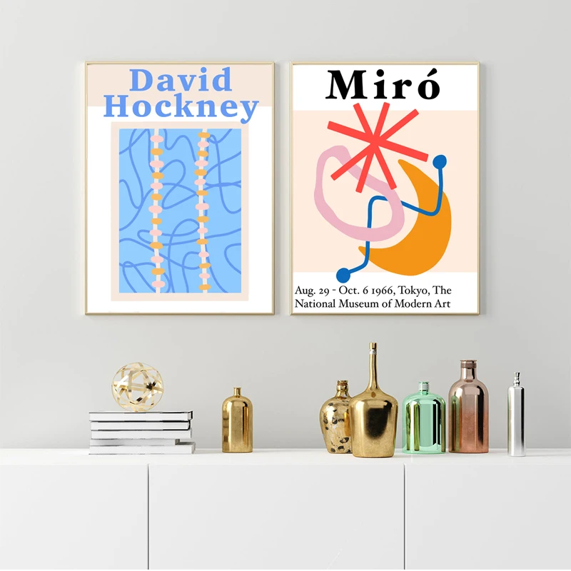 Yayoi Kusama, Hockney, Miro Abstract Painting Posters and Prints Gallery Exhibition Canvas Painting Wall Art Pictures Home Decor