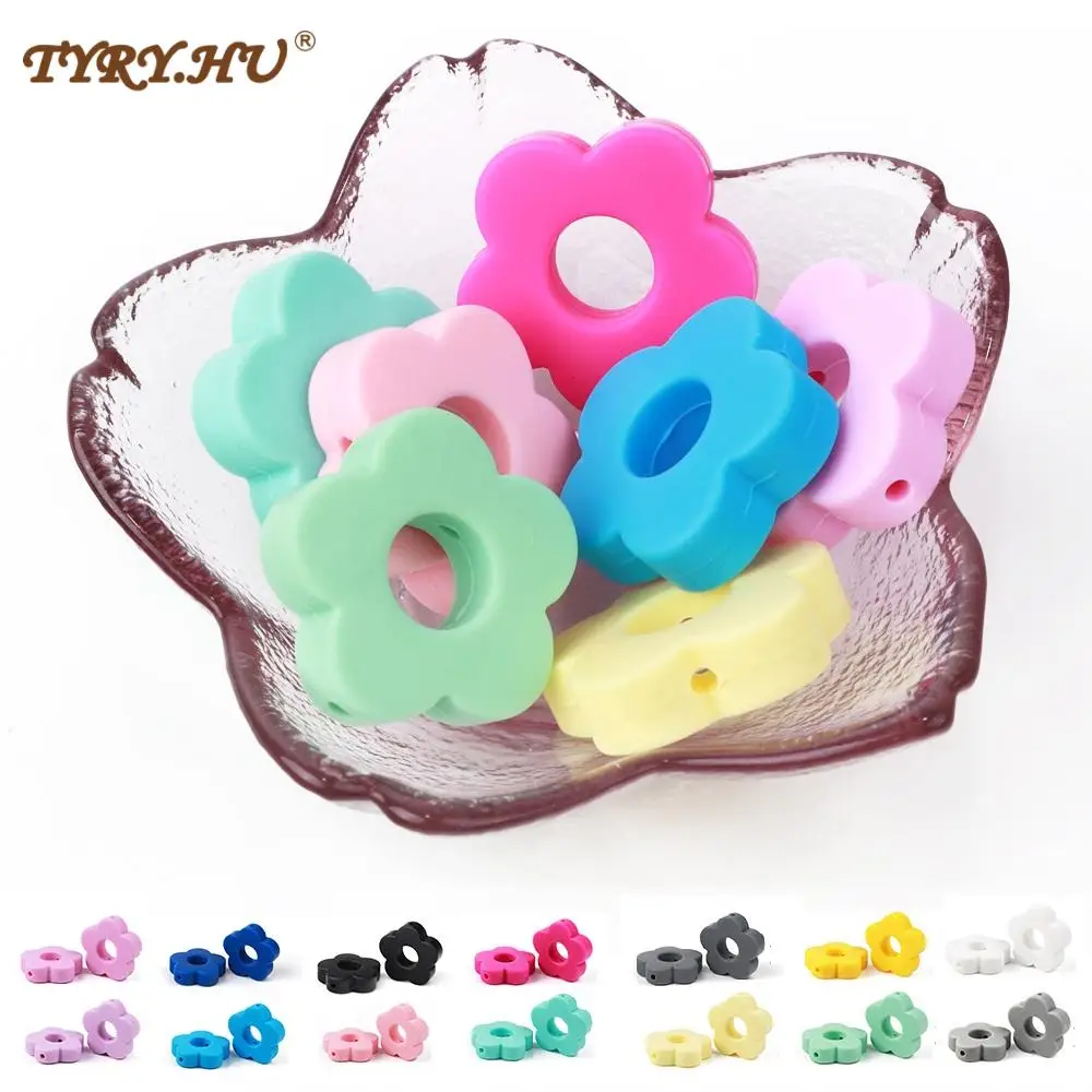 TYRY.HU 5pcs silicone beads Small Flower shape DIY Baby nursing teething Beads food-grade accessorie candy color perle silicone