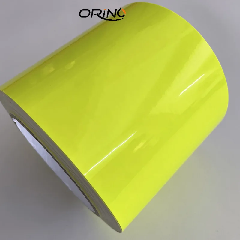 10cm width Glossy Neon Fluorescent Yellow Vinyl Car Wrap Film Sheet Roll with Air Release Technology